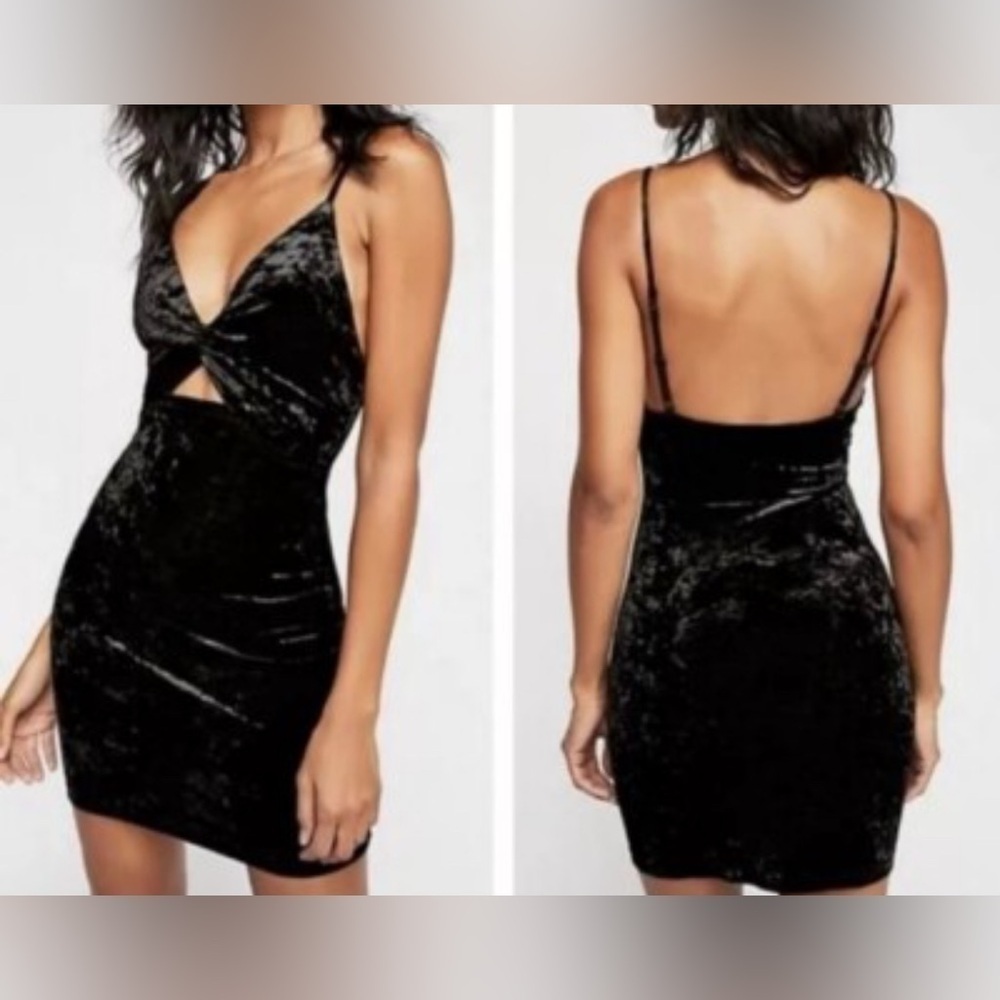 Free people black velvet cutout dress mini xs